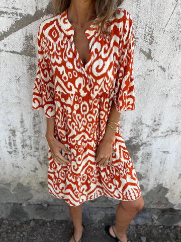 Mireille | Robe Graphique Chic à Col V